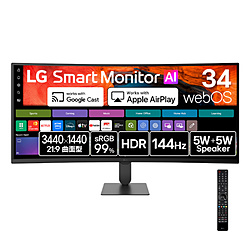 LG(�G���W�[) PC���j�^�[ LG Smart Monitor AI �u���b�N 34U620SB-B �m34�^ /UWQHD(3440×1440�j /���C�h /�Ȗʌ^ /144Hz�n