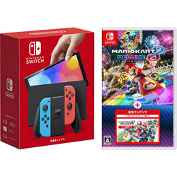 【同時購入セット】Nintendo Switch（有機ELモデル） Joy-Con(L) ネオンブルー/(R) ネオンレッド+マリオカート８ デラックス ＋ コース追加パス セット