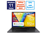 ノートパソコン Vivobook インディーブラック M1605YA-MB404WS ［16.0型 /Windows11 Home /AMD Ryzen 7 /メモリ：16GB /SSD：512GB /Office HomeandBusiness /日本語版キーボード］