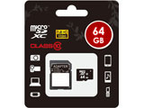 64GB・Class10対応 microSDXCカード（SDXC変換アダプタ付） MICROSD-CLASS10-64GB