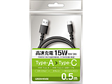 USB Type-A to C �P�[�u�� USB2.0 5V/3A�Ή� �A���~�ܕ  0.5m  �u���b�N GHUCACA05BK �mUSB-A �� USB-C�n
