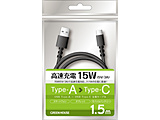 USB Type-A to C �P�[�u�� USB2.0 5V/3A�Ή� �A���~�ܕ 1.5m  �u���b�N GH-UCACA15-BK �mUSB-A �� USB-C�n