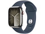 Apple Watch Series 9(GPS+Cellular型号)-41mm银不锈钢包和暴风雨蓝色运动带-M/L银不锈钢MRJ33J/A