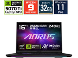 �Q�[�~���O�m�[�g�p�\�R�� AORUS MASTER 16(RTX 5070Ti) �u���b�N�O���[ AORUS MASTER 16 6XJM4JPE64SP [16.0�^ /Windows11 Pro /AMD Ryzen 9 /�������F32GB /SSD�F1TB /2026�N7�����f��]