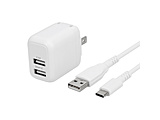 �ő�12W USB Type-A 2�|�[�g AC�[�d�� �{ ���^�tUSB Type-A to USB Type-C�P�[�u�� �Z�b�g  �z���C�g OWL-AC12WBAC12-WH �mSmart IC�Ή��n