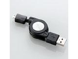 スマートフォン用［USB microB］　USB2.0ケーブル A⇔microB 巻き取り式 （0.7m）　U2C-AMBIRL07BK
