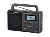 有钟表的PLL手提式收音机AudioComm黑色RAD-T570N[支持宽大的FM的/AM/FM/短波]