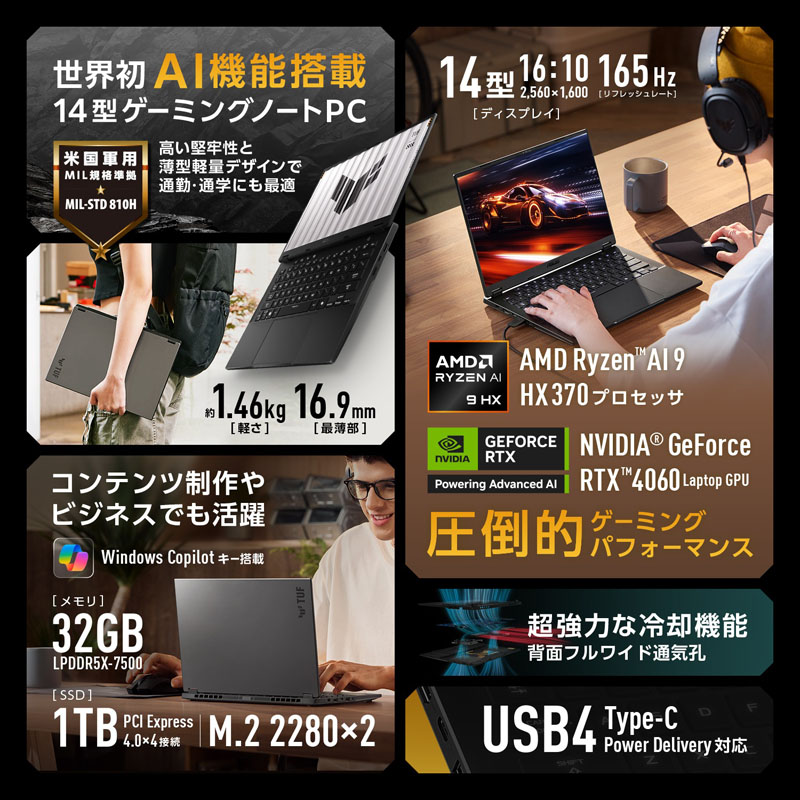 【売り尽くし特大セール！】Core i7&GTX980 ゲーミングPC！A14 FA401WV-AI9R4060 ゲーミングノートパソコン TUF Gaming A14