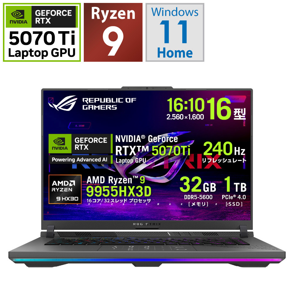 ゲーミングノートパソコン ROG Strix G16 G614 エクリプスグレー