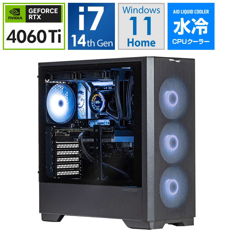 【BTO】 ゲーミングデスクトップパソコン ブラック SS147FSR46T64G1T2T[RTX4060Ti] 【2024年7月モデル】