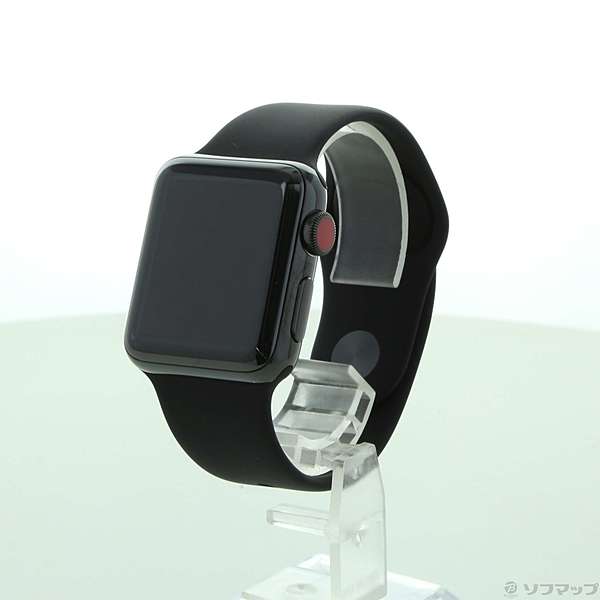 Apple Watch Series 3 GPS + Cellular 38mm スペースブラックステンレススチールケース ブラックスポーツバンド