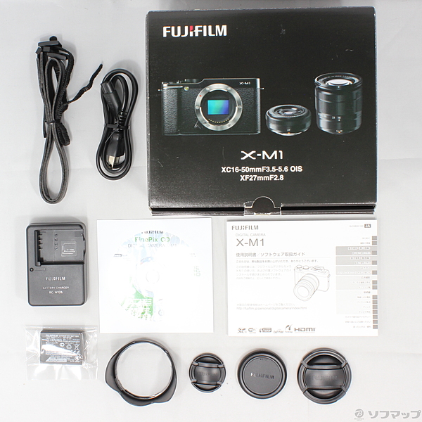 中古】FUJIFILM X-M1 16-50mm／27mm ダブルレンズキット ブラック