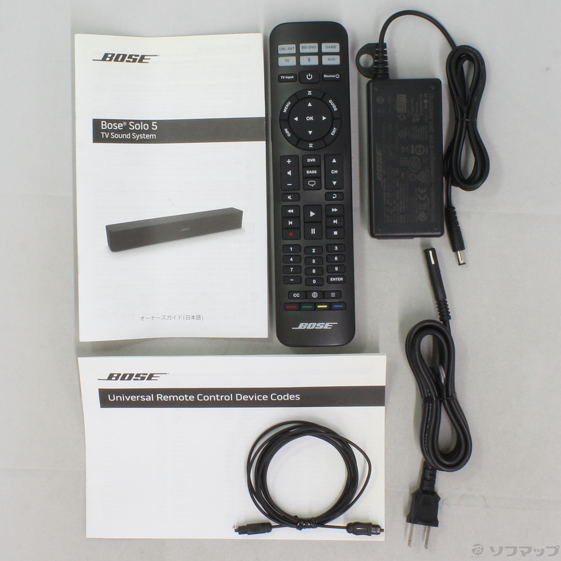 Bose サウンドバー solo 5リモコン・電源アダプター・接続ケーブル付属