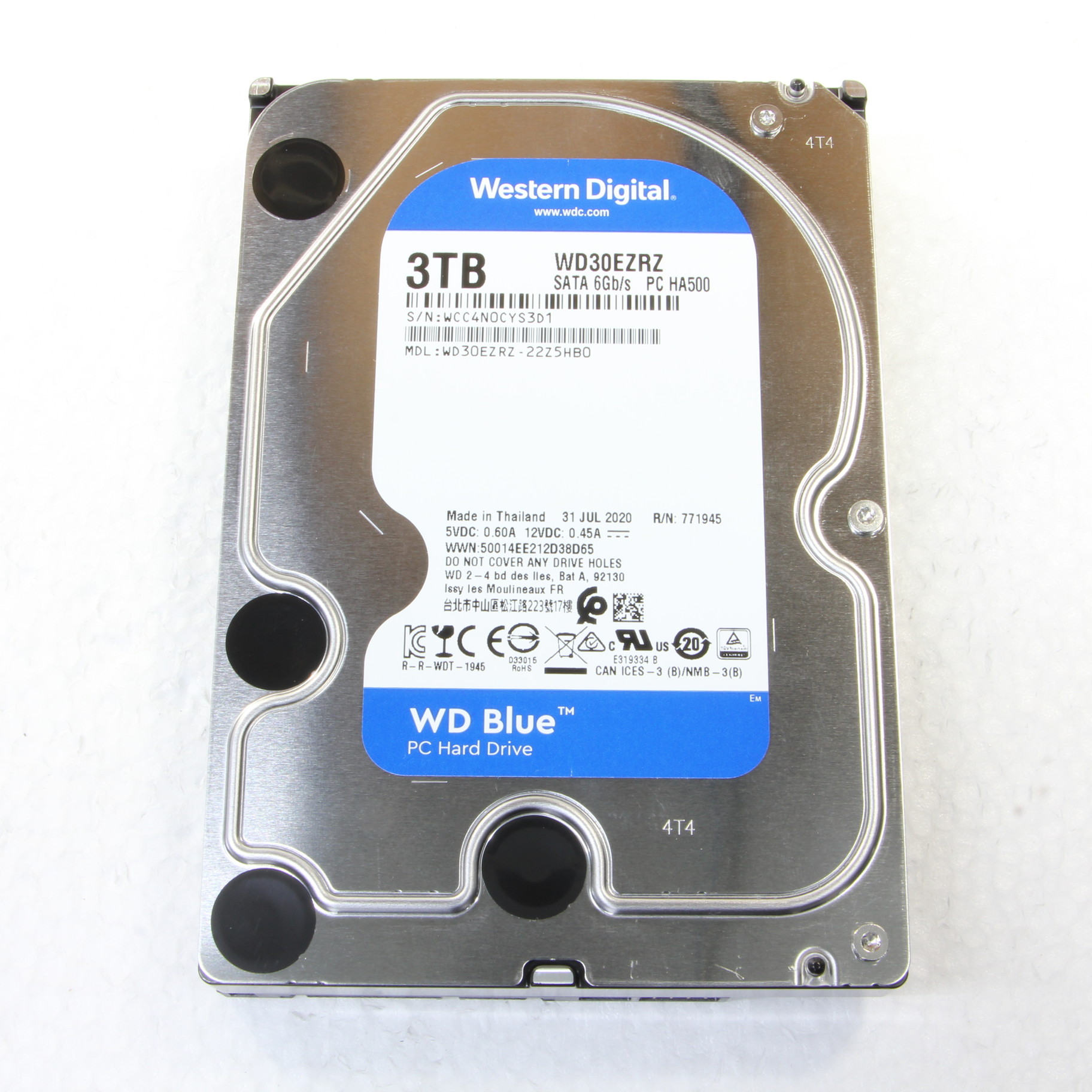 3.5インチ SATA 3TB 1台 正常 WDC WD30EZRZ 中古 中古パーツ3.5 SATA 3TB 1台 正常 WDC WD30EZRX 使用時間0H