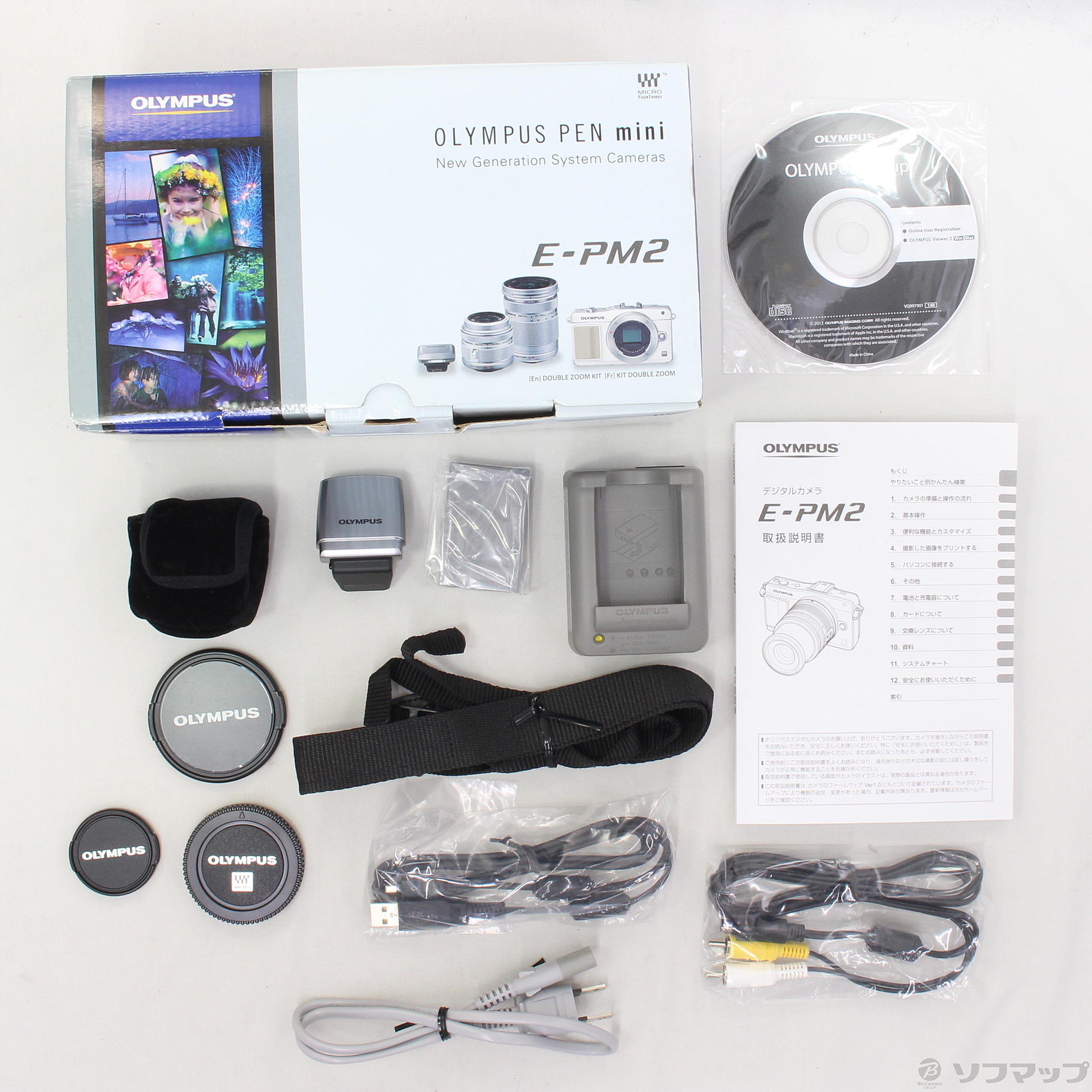 中古】PEN mini E-PM2ダブルズームキット(シルバー) [2133030864590