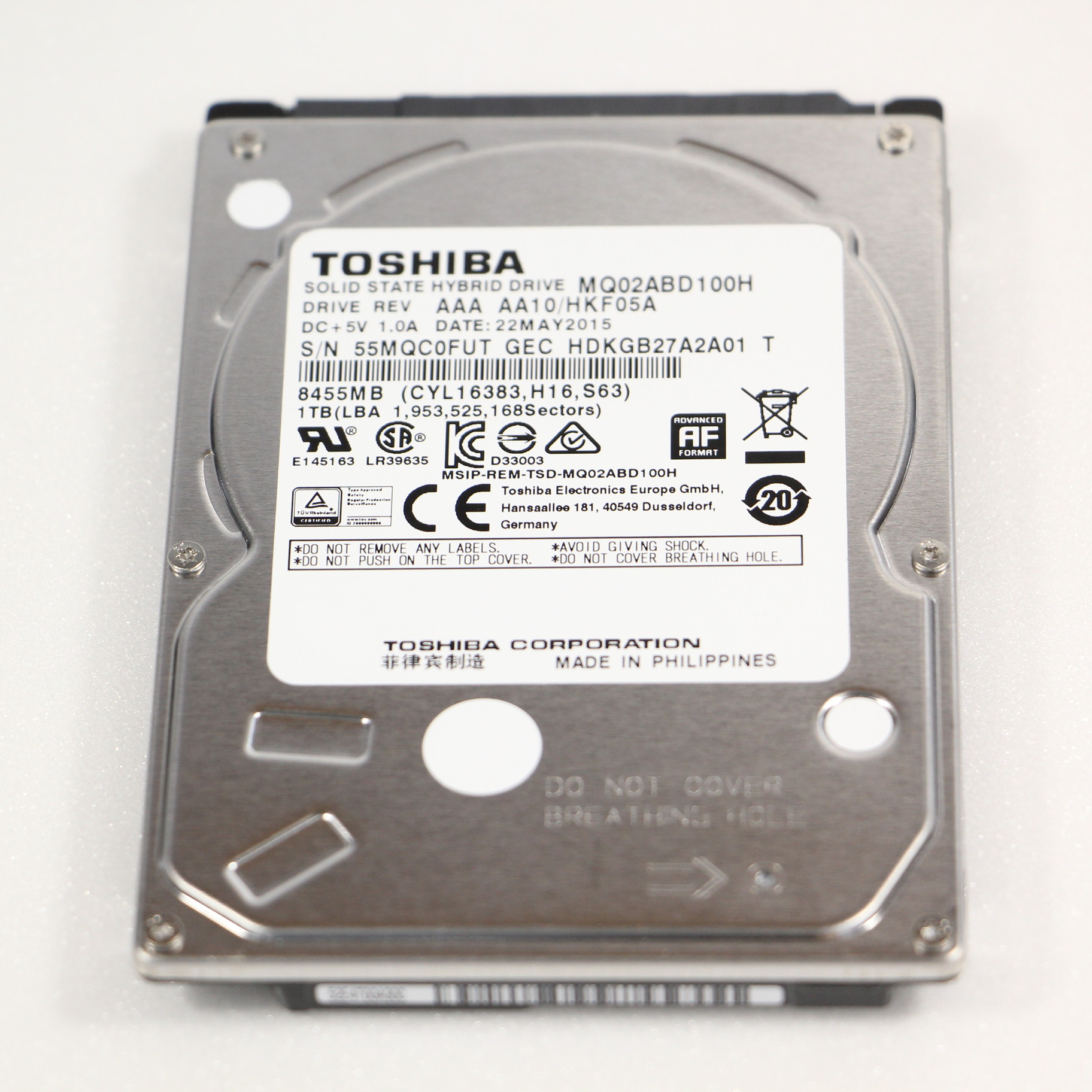 【中古】　東芝 TOSHIBA MQ02ABD100H 2.5インチ 1TB SSHD 中古 ハイブリットHDD TOSHIBA MQ02ABD100H 2.5HDD 1TB 5400rpm S-ATA 64MB