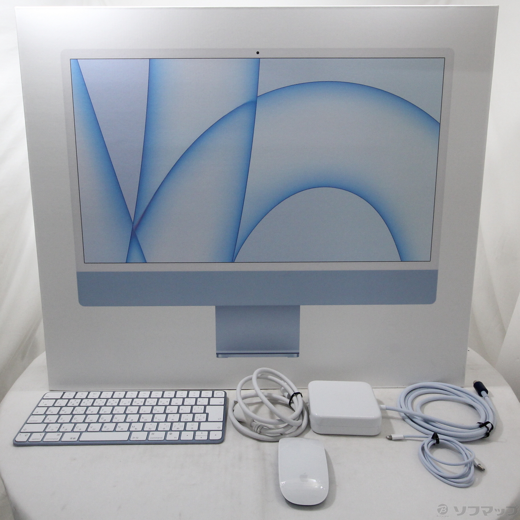 PC/タブレット デスクトップ型PC 〔中古品〕 iMac 24-inch Mid 2021 MGPK3J／A Apple M1 8コアCPU_8コアGPU 8GB SSD256GB  ブルー 〔12.6 Monterey〕