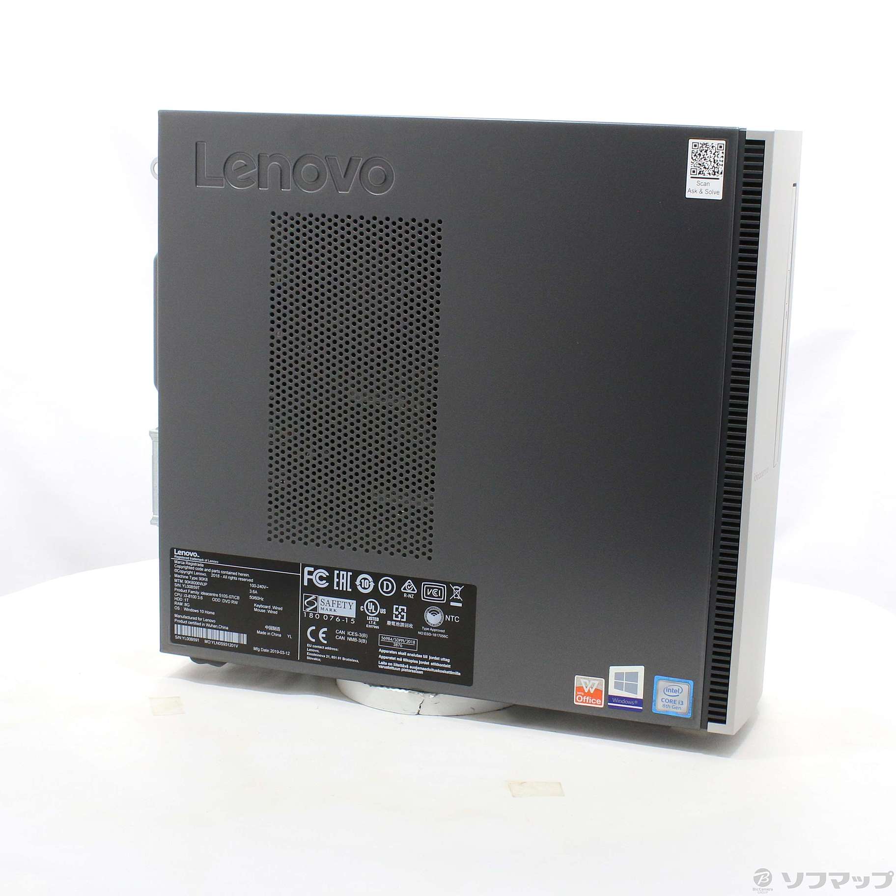 中古】Ideacentre 510S 90K8006WJP 〔Windows 10〕 ［Core i3 8100