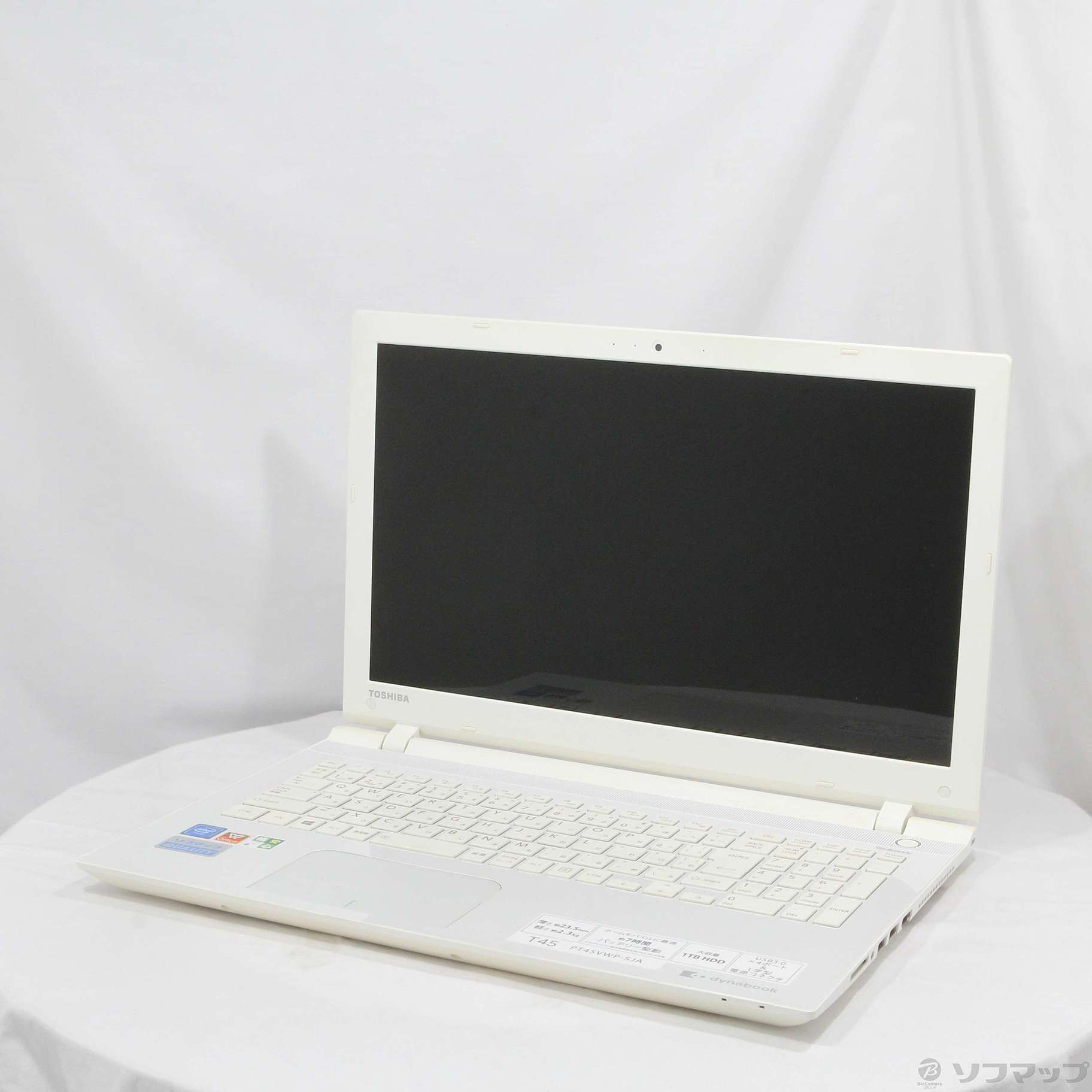 〔中古品〕 格安安心パソコン dynabook T45／VW PT45VWP-SJA リュクスホワイト ［Celeron 3215U  (1.7GHz)／4GB／HDD1TB／15.6インチワイド］