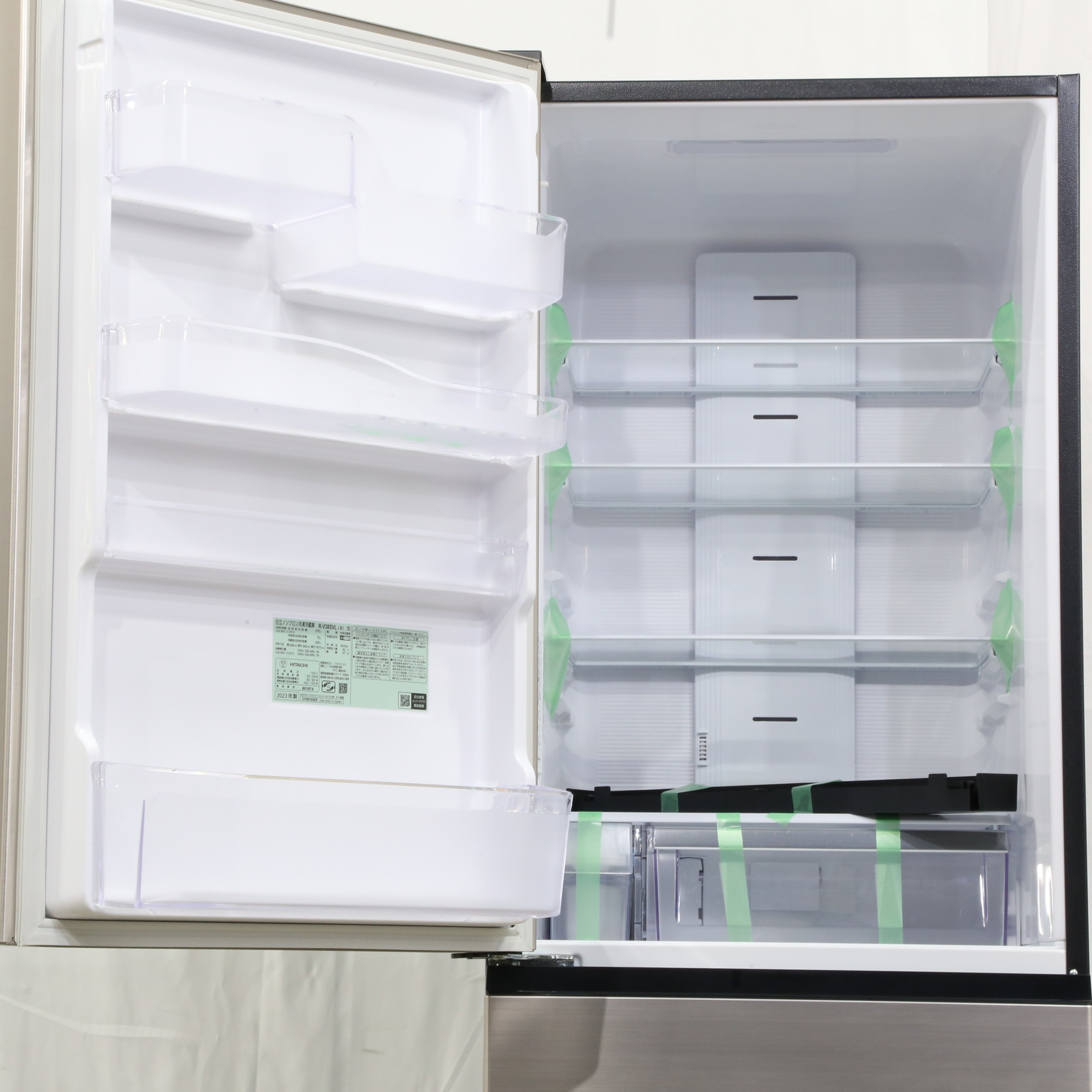 日立　冷蔵庫　R-V38SVL 375L 2022年製　HITACHI Amazon | 日立 冷蔵庫 幅60cm 375L 左開き R-V38VL N ライト
