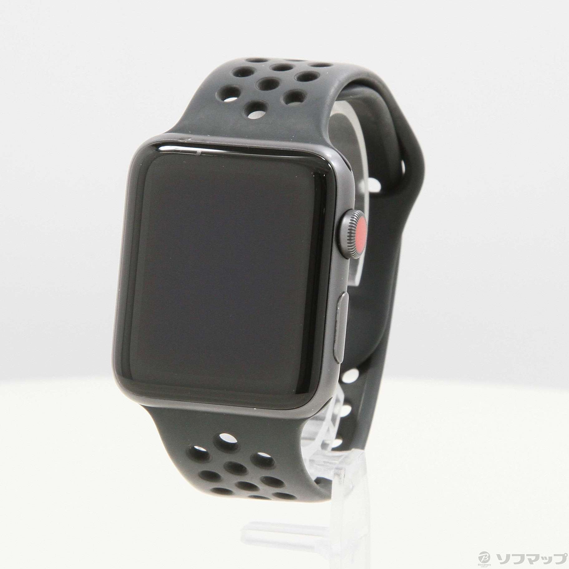 AppleWatch 3 42mm スペースグレー アルミ スポーツバンド黒-