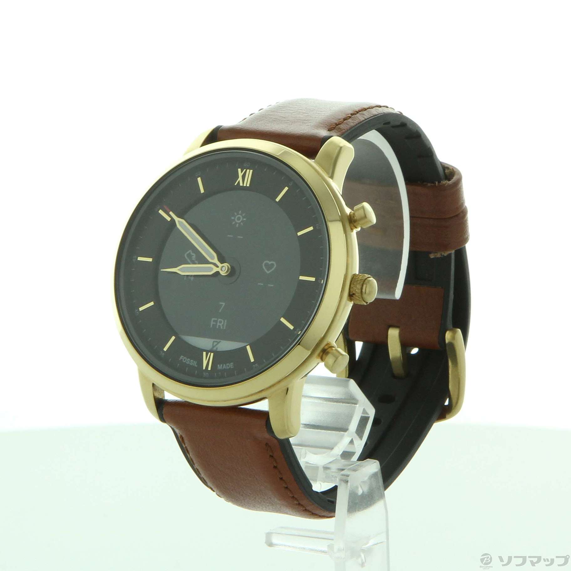 中古】FOSSIL NEUTRA ブラウンレザー ハイブリッドスマートウォッチHR