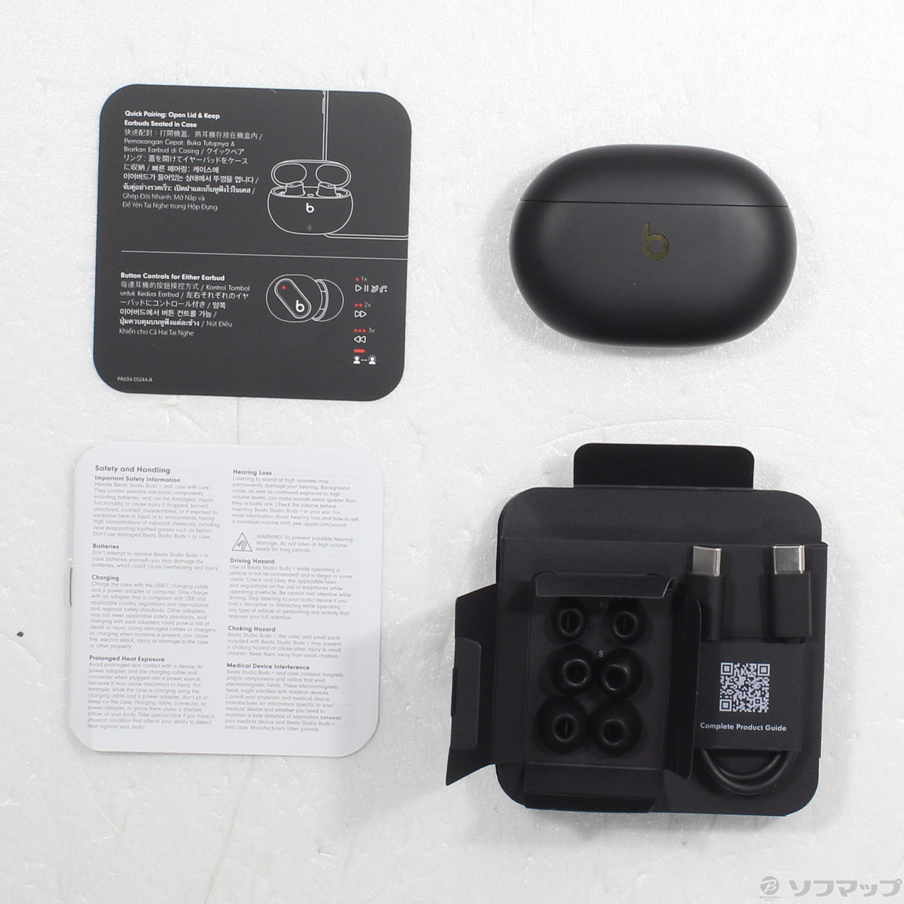 [美品]Beats Studio Buds+ ブラック動作確認済み即日発送 中古】〔展示品〕 Beats Studio Buds+ MQLH3PA／A ブラック／ゴールド