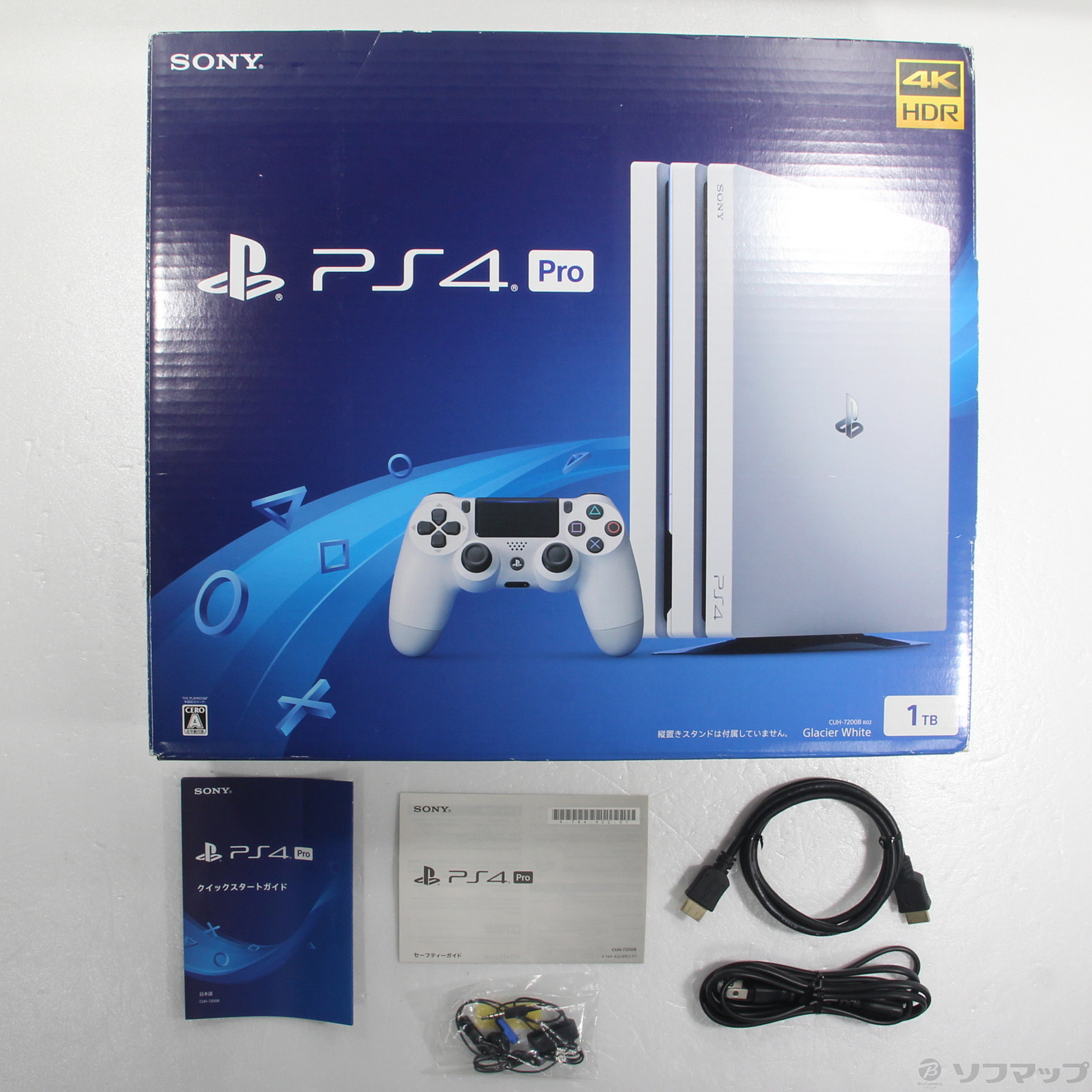 美品PS4 Pro 白っぽく CUH-7200BB02 グレイシャーホワイト本体 1TB