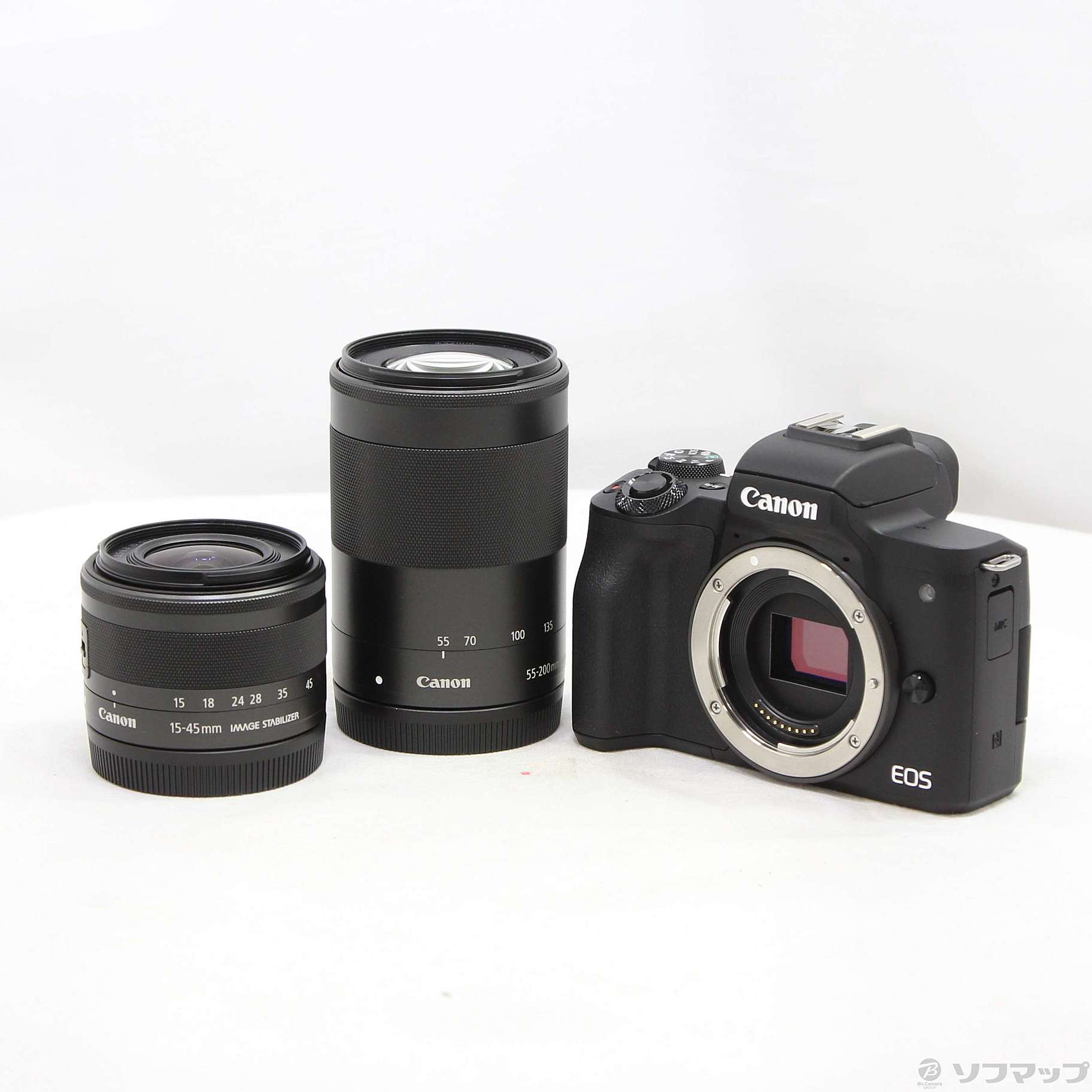 中古品〕 EOS Kiss M ダブルズームキット ブラック｜の通販は