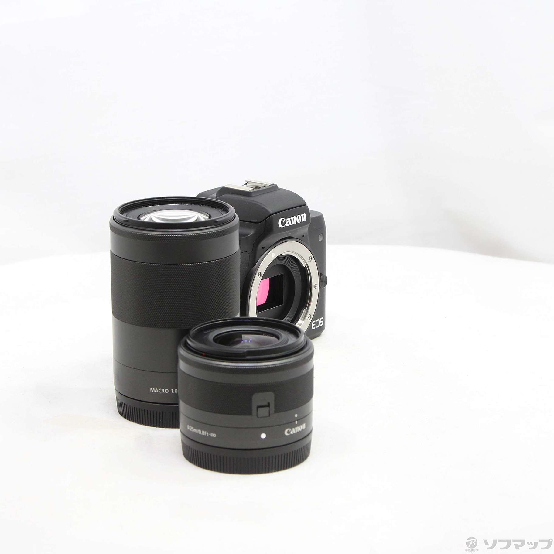 中古品〕 EOS Kiss M ダブルズームキット ブラック｜の通販は