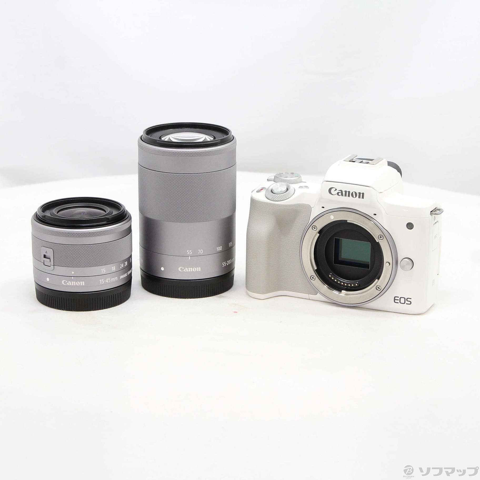 【美品】Canon EOS Kiss M ホワイト ダブルズームキット 中古】EOS Kiss M ホワイト ダブルズームキット [2133073759891