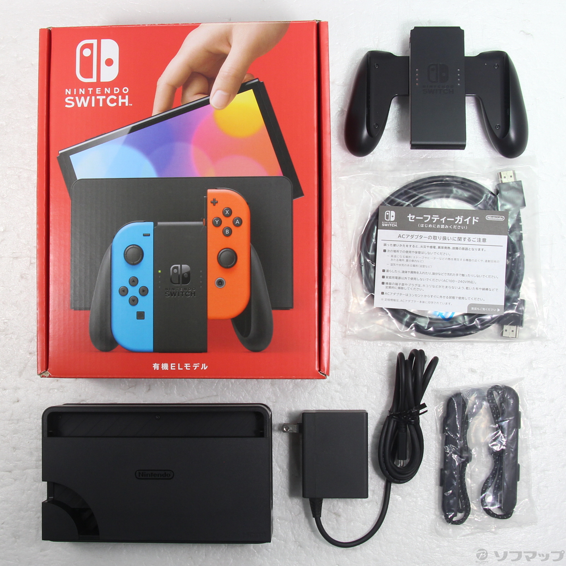 Nintendo Switch 有機ELネオン 箱あり 純正ACアダプター欠品 中古品〕 Nintendo Switch 有機ELモデル Joy-Con(L) ネオンブルー／(R