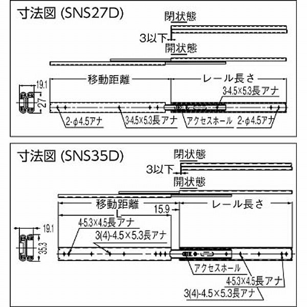 オールステンレス鋼製スライドレール（190-110-188）　SNS27D40｜の通販はソフマップ[sofmap]