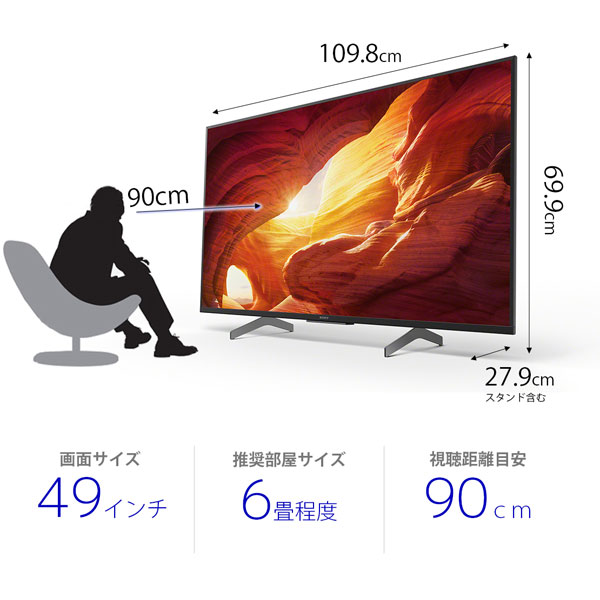 ソニー 49V型 4K 液晶テレビ Android TV KJ-49X8000E - テレビ