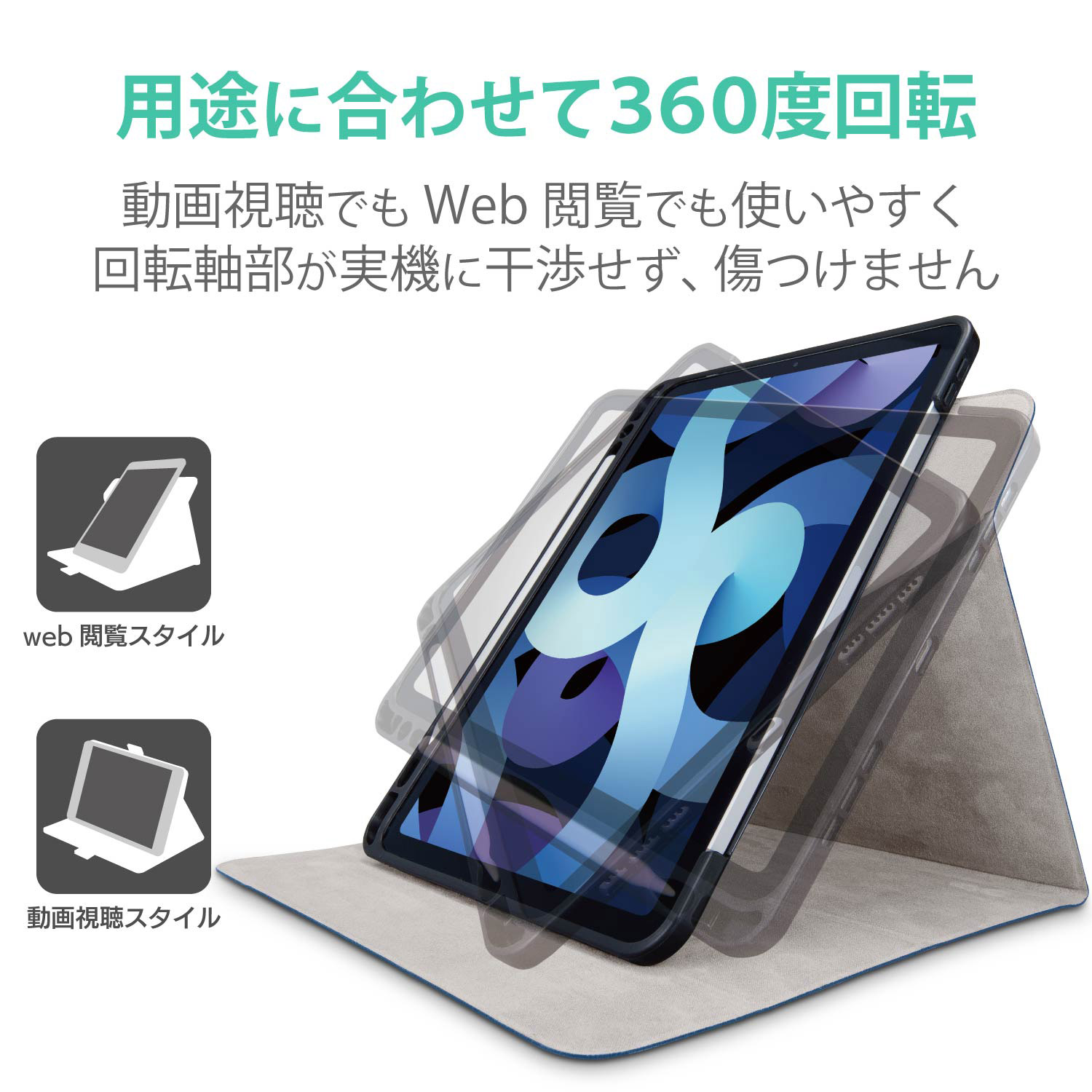 10 9インチ Ipad Air 第4世代 用 フラップケース 360度回転 Pencil収納 スリープ対応 ネイビー Tb 0msa360nv タブレットpcケースの通販はソフマップ Sofmap