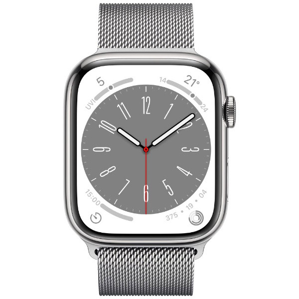 Apple Watch Series 8（GPS + Cellularモデル）- 45mmシルバーステンレススチールケースとシルバーミラネーゼループ  MNKJ3J/A