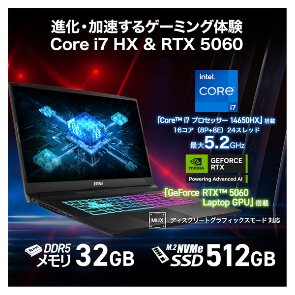 ゲーミングノートパソコン Katana 17 HX B14W ブラック