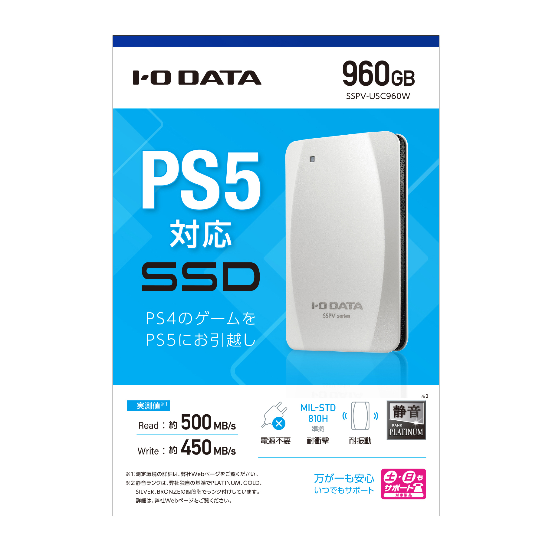 SSPV-USC960W 外付けSSD USB-A接続 (PS5/PS4対応) ホワイト ［960GB /ポータブル型］