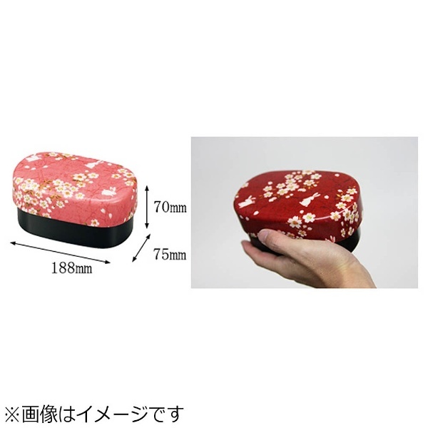 布貼加賀小判弁当 （570ml・入子型2段） 50136 赤桜うさぎ HAKOYA｜の