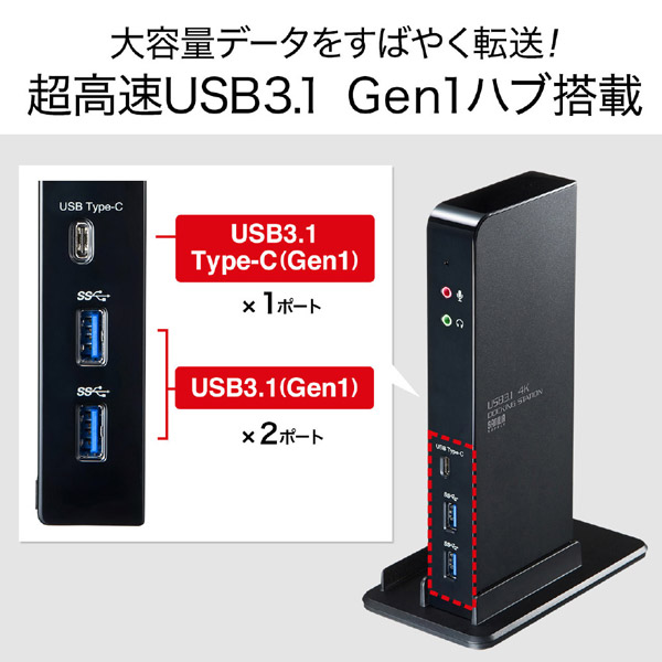 タブレットスタンド付き4K対応USB3.1ドッキングステーション USB-CVDK4