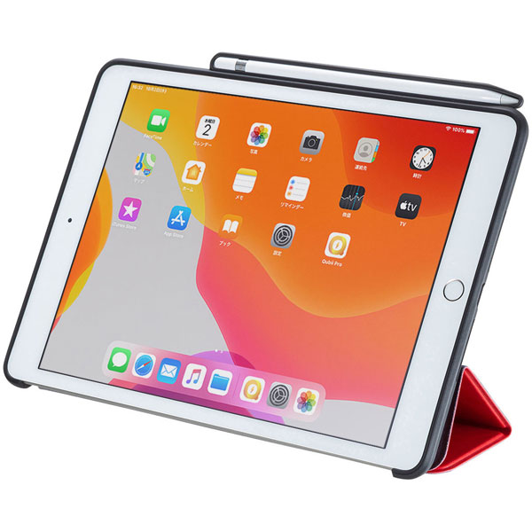 10.2インチ iPad（第7世代）用 Apple Pencil収納ポケット付きケース レッド PDA-IPAD1614R