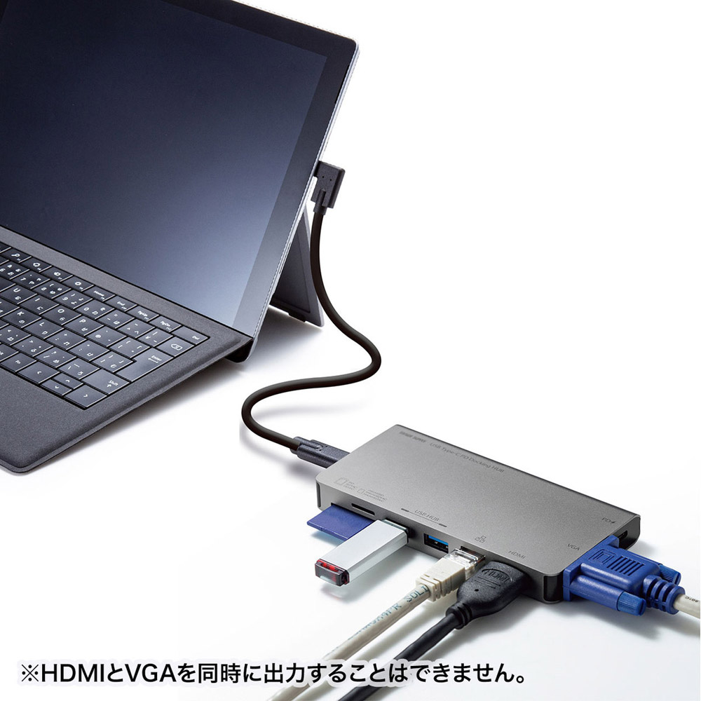 ［USB-C オス→メス カードスロットｘ2 / HDMI / VGA / LAN / USB-Aｘ2 / USB-C］ USB PD対応 100W  ドッキングステーション USB-3TCH13S2 ［USB Power Delivery対応］