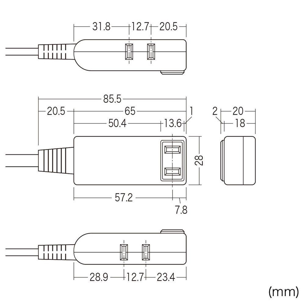 プラグ】 サンワサプライ マイクロタップ 2個口 0.2m ホワイト TAP-M602WX5：幸せ家具 キャップ - shineray.com.br