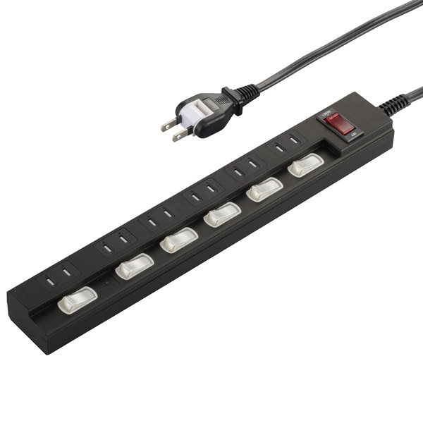 節電タップ 黒 HSBK-TPKV62-K ［2.0m /6個口 /スイッチ付き