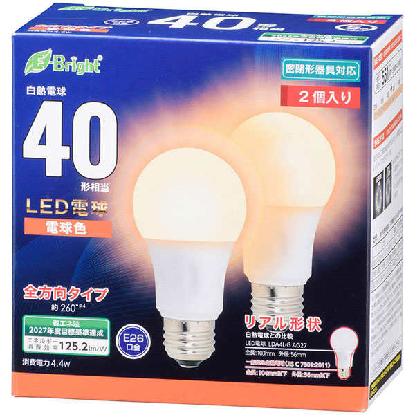 LED電球 E26 40形相当 全方向 2個入り LDA4L-GAG272P 電球色 ［E26 /電球色 /2個 /40W相当 /一般電球形  /全方向タイプ］｜の通販はソフマップ[sofmap]