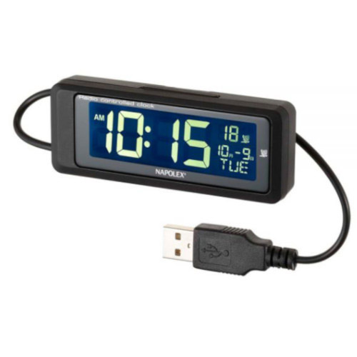 FIZZ1083 車用電波時計 (常時点灯タイプ USB) ブラック／白色LED
