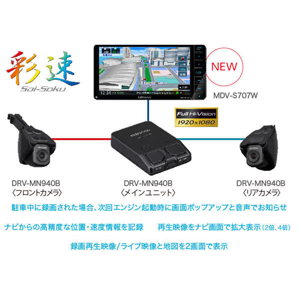 ドライブレコーダー DRV-MN940B ［セパレート型 /Full HD（200万画素） /前後カメラ対応  /駐車監視機能付き］｜の通販はソフマップ[sofmap]