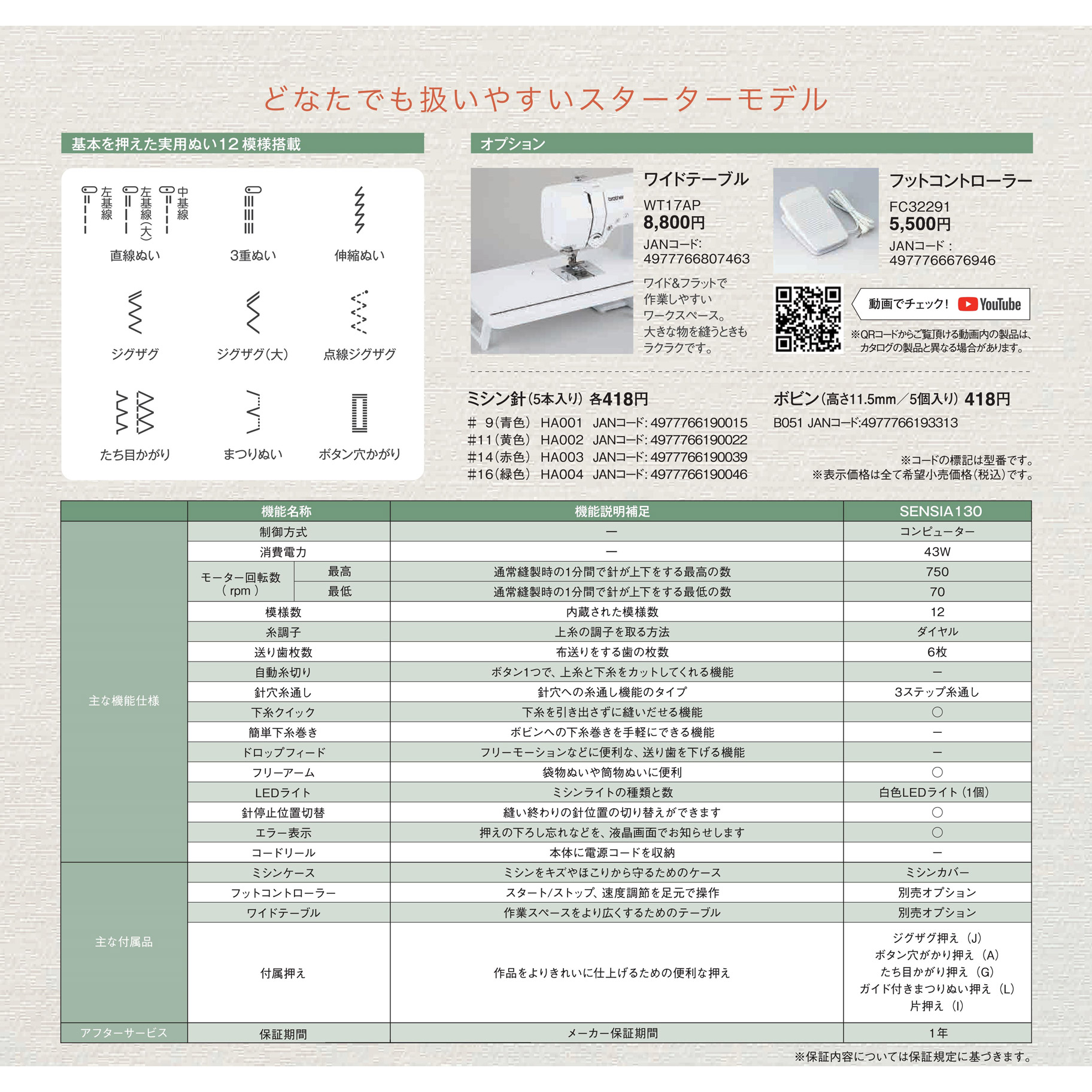 ブラザー コンピュータミシン SENSIA130 CPN5102 動作確認済み入園準備 ...