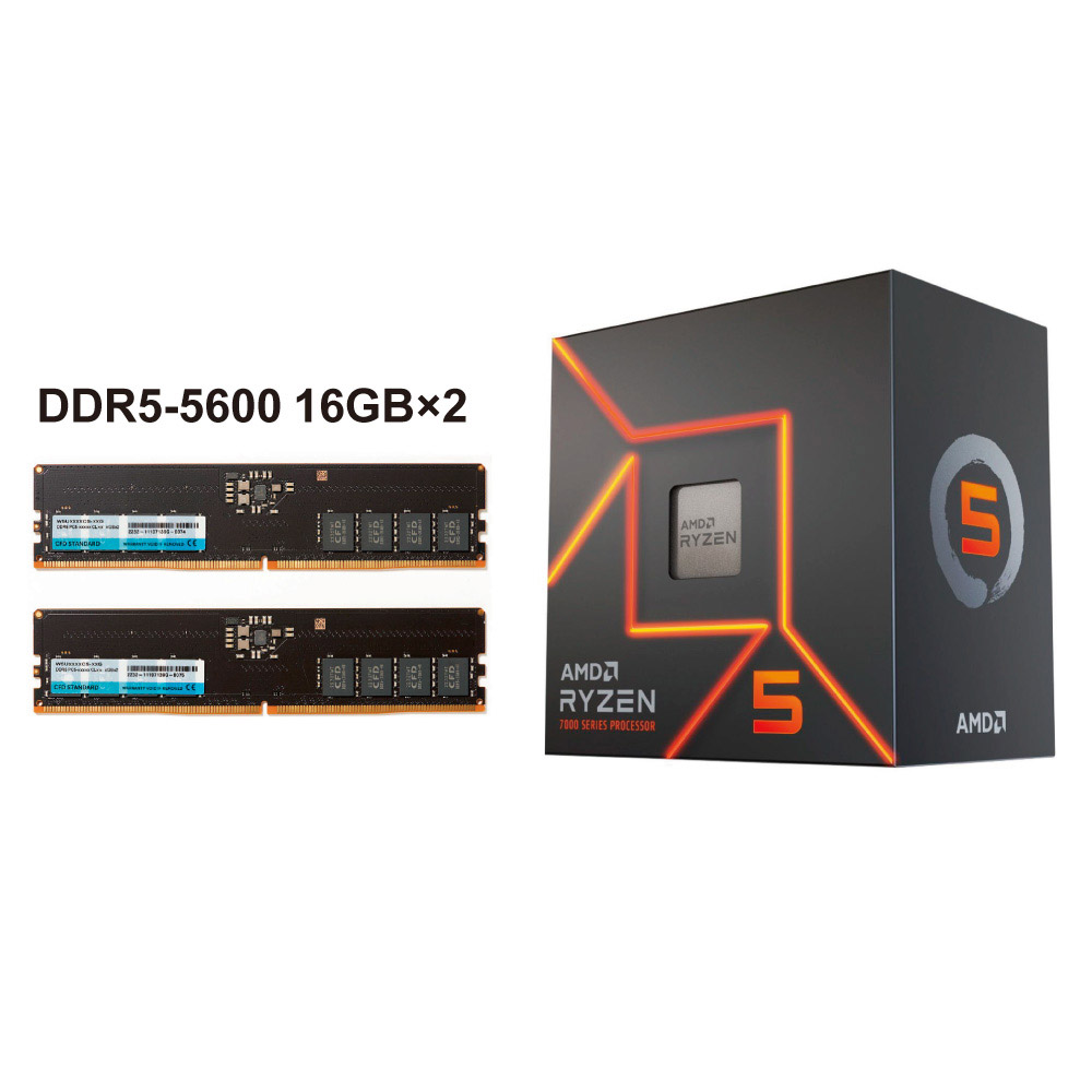 【34,980円】AMD Ryzen5 7600+DDR5メモリ-5600 16GB×2枚セット 【34,980円】AMD Ryzen5 7600+DDR5メモリ-5600 16GB×2枚セット