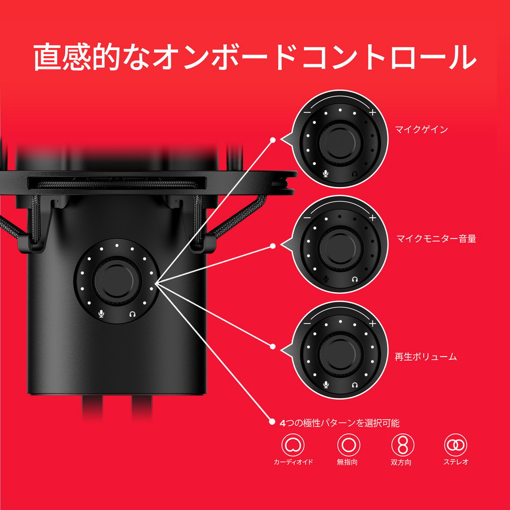 ガチャコンマイクとAMモニター HyperX QuadCast 2 コンデンサーマイク USBマイク ブラック